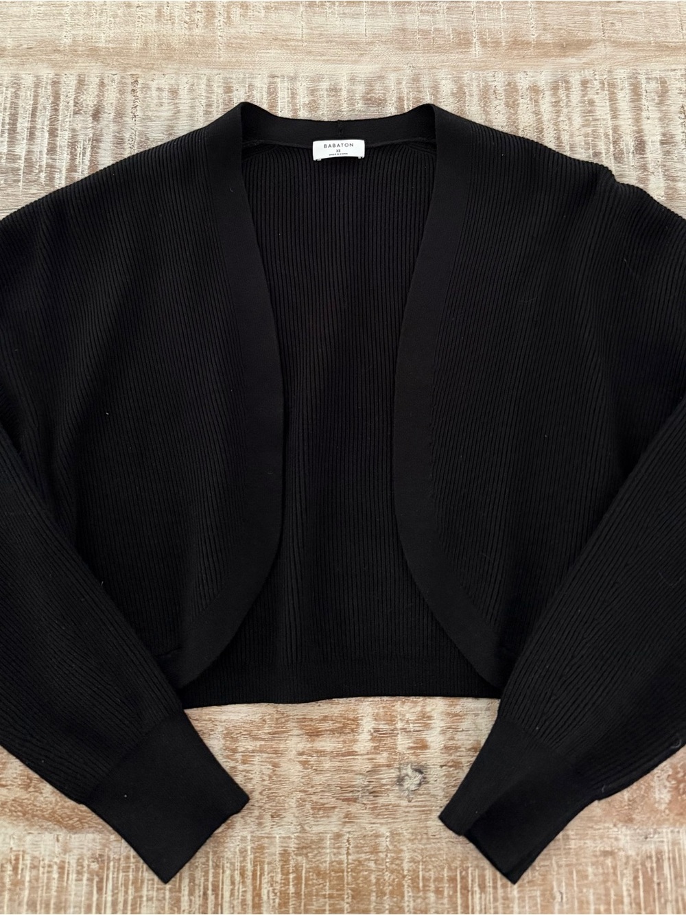 Babaton Black Cropped Ribbed Open Cardigan